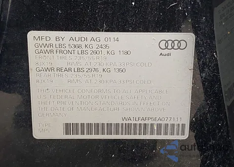 2014 Audi Q5 2.0T Premium from USA, damaged, VIN WA1LFAFP5EA077111